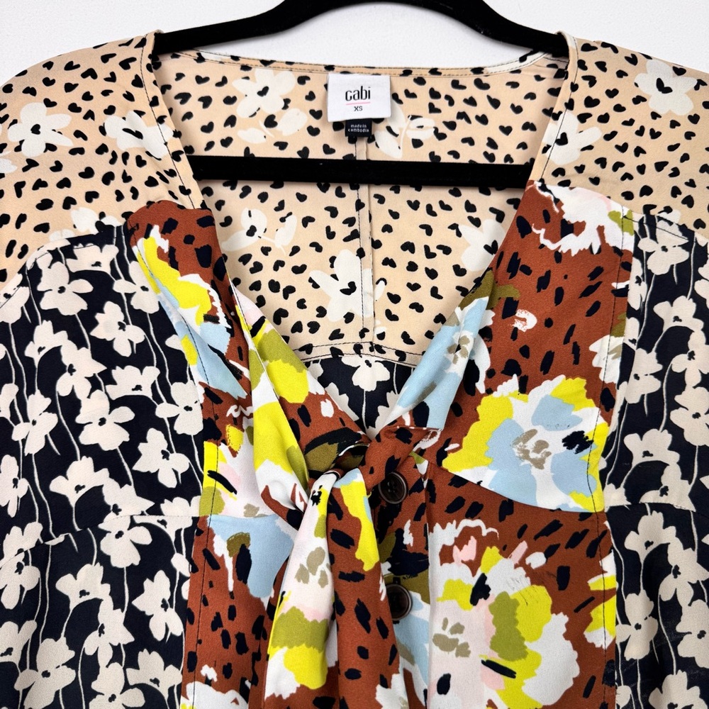 Cabi Floral Mix-Print Tie-Front Blouse - Multicolor XS - Picture 2 of 8